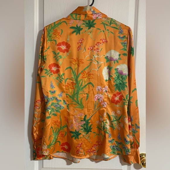 Hawes & Curtis Tropical Floral Buttoned Collared Pussybow Blouse Size 14 - Picture 7 of 10